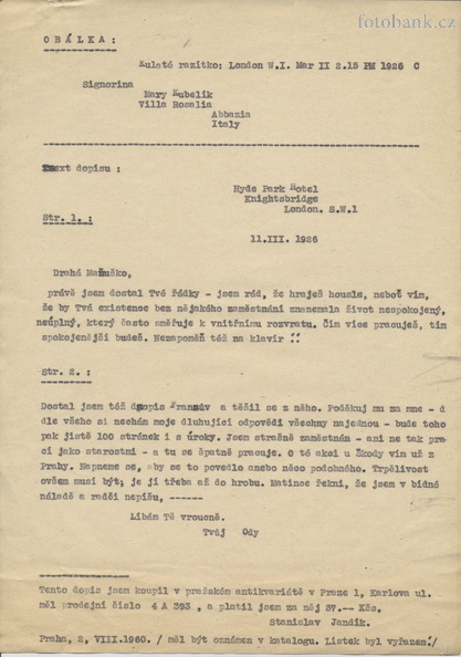 Přepis dopisů Odyho Mary Kubelíkové, strojopisný přepis, datum: 10. 3. 1922 JK000313.jpg