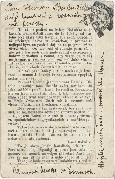 Koresponďenční lístek s nalepeným výstřižkem z novinového pamfletu kartička JK000453b.jpg